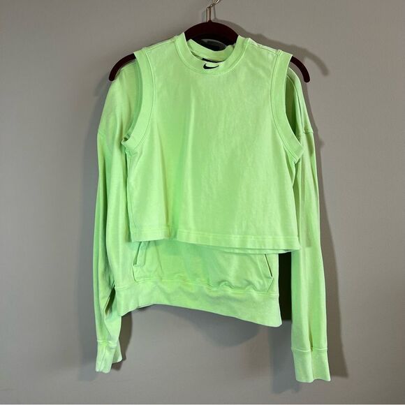 NIKE Neon Green Cropoed Lightweight Hoodie & Matching Tank Top Small Acid Wash - Picture 2 of 15